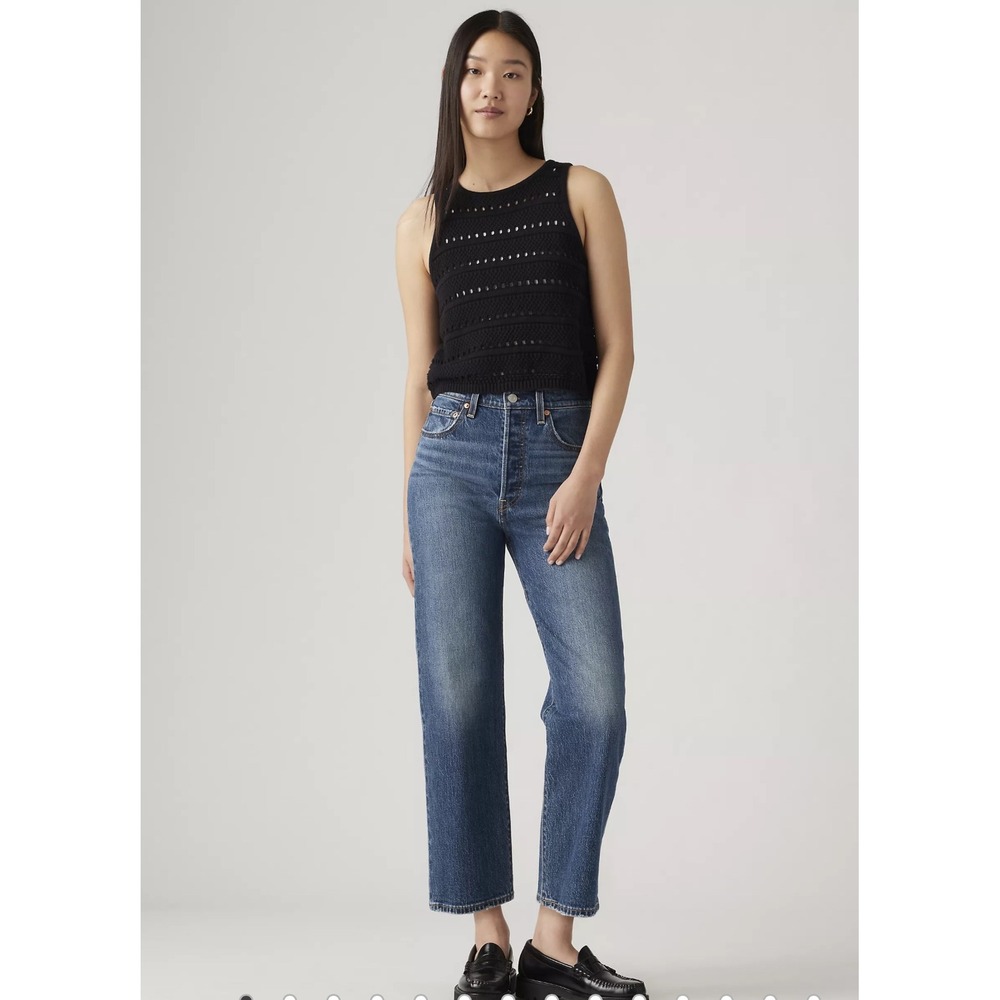 Levis Ribcage Straight Ankle Jeans Womens 26 Blue Denim High Rise Button Fly